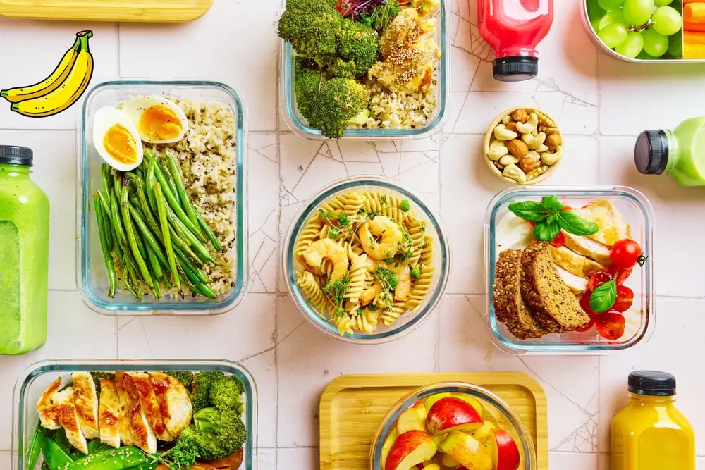 Kitchen counter with labeled meal containers